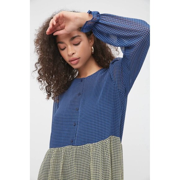 Resume Colorblock Gingham Dress Size 40 Med/LG Tiered Frock Long Sleeves Sophia - Picture 12 of 12